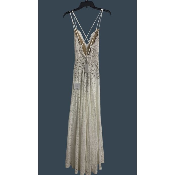 NWT Lulus M Lace Strappy Evening Formal Feminine Maxi Dress White Sheer Elegant - Picture 5 of 10